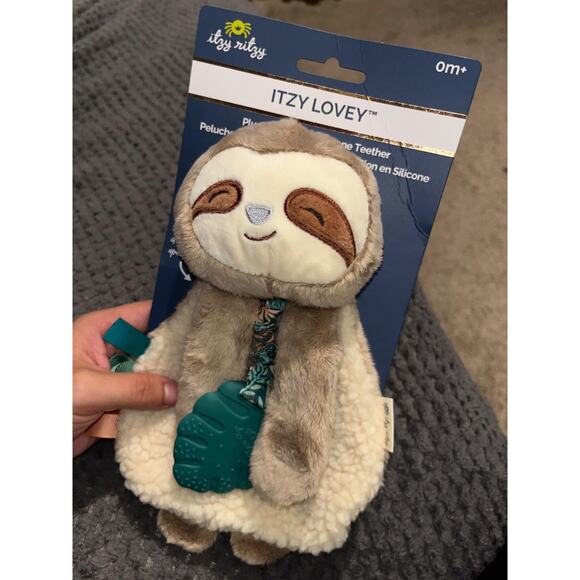 Itzy Ritzy Baby Lovey with Teether, Textured Ribbons & Dangle Arms  (Sloth) - Picture 1 of 4